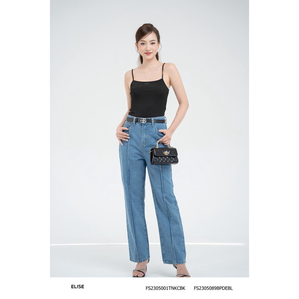 Quần jeans suông gân giữa thiết kế Elise FS2305089BPDEBL