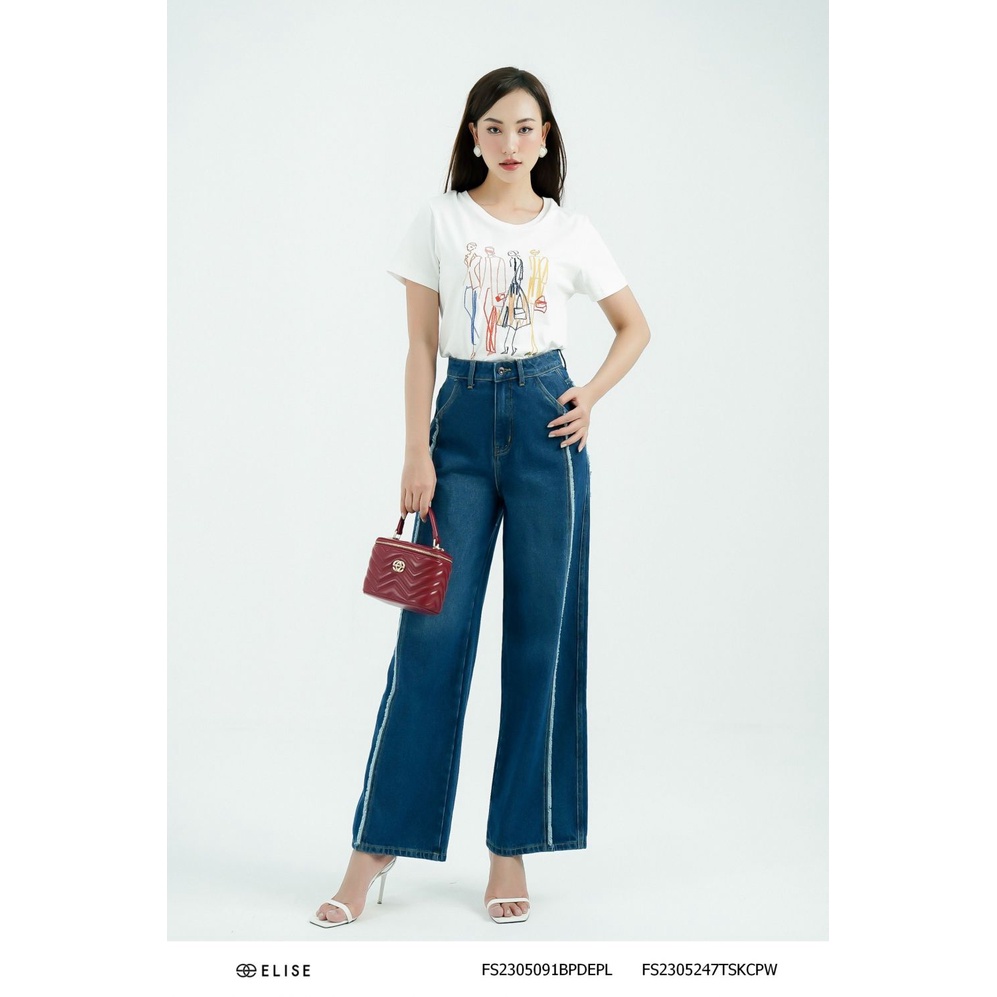 Quần jeans suông phối màu thiết kế Elise FS2305091BPDEPL