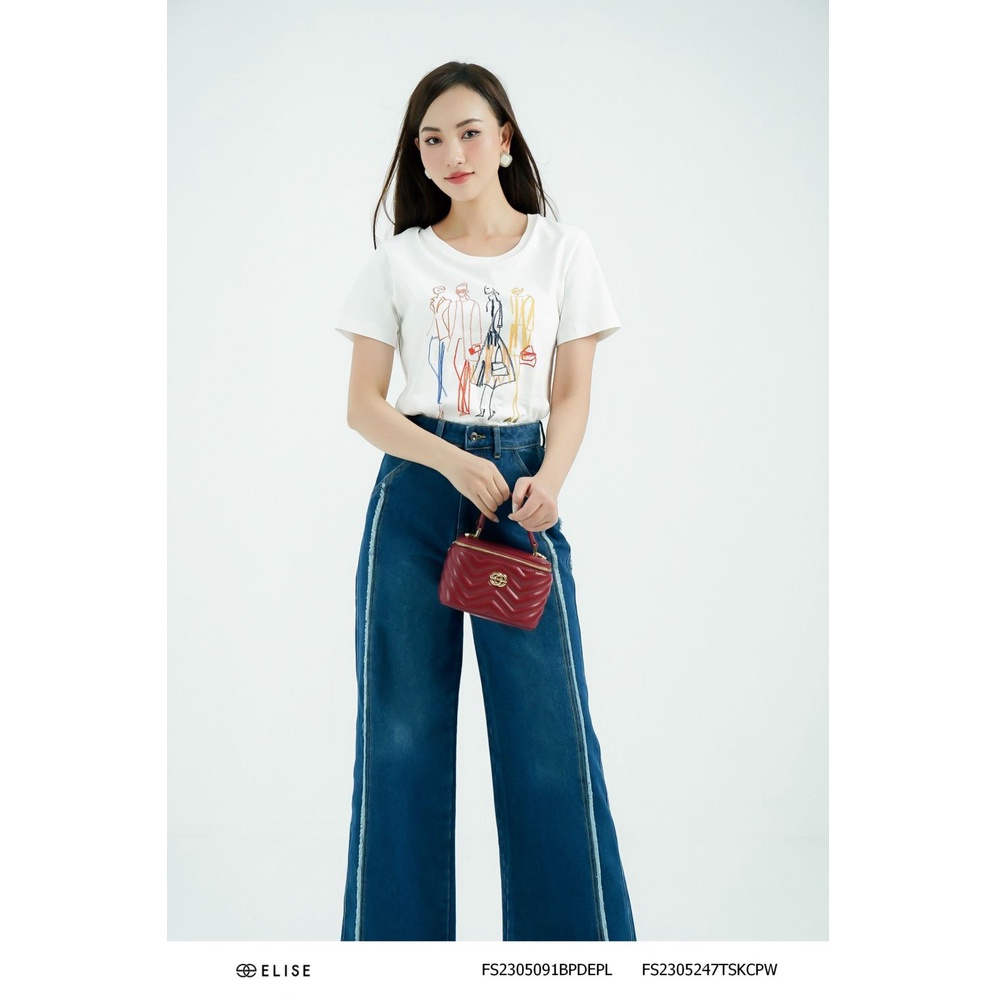 Quần jeans suông phối màu thiết kế Elise FS2305091BPDEPL