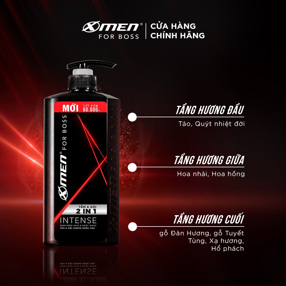 [HÀNG TẶNG] Combo Tắm gội Xmen For Boss Intense 650g + Dầu gội Xmen For Boss Intense 150g