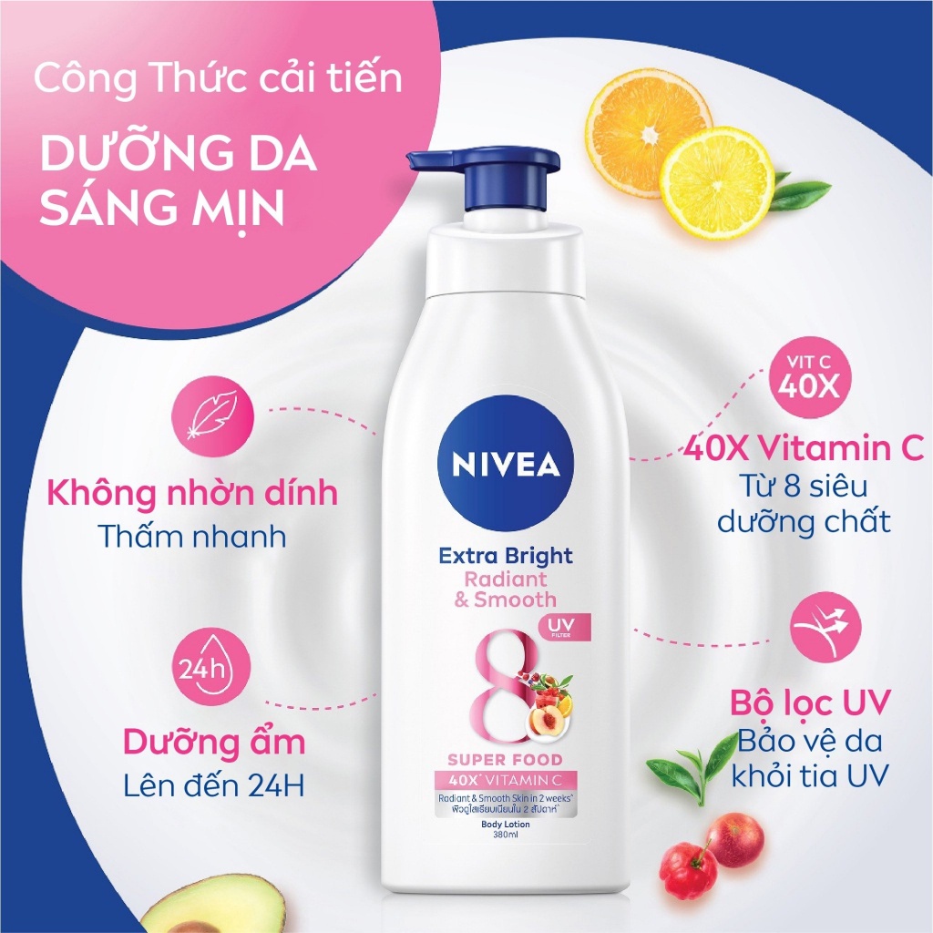 Sữa Dưỡng Thể NIVEA Mịn Mượt | Sáng Da Ban Ngày từ 8 Super Foods (350 ml) - 98413