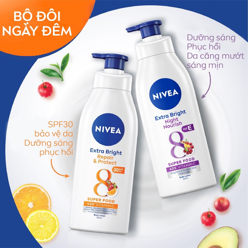 Sữa Dưỡng Thể NIVEA Sáng Da Ban Đêm từ 8 Super Foods (350 ml) – 98412