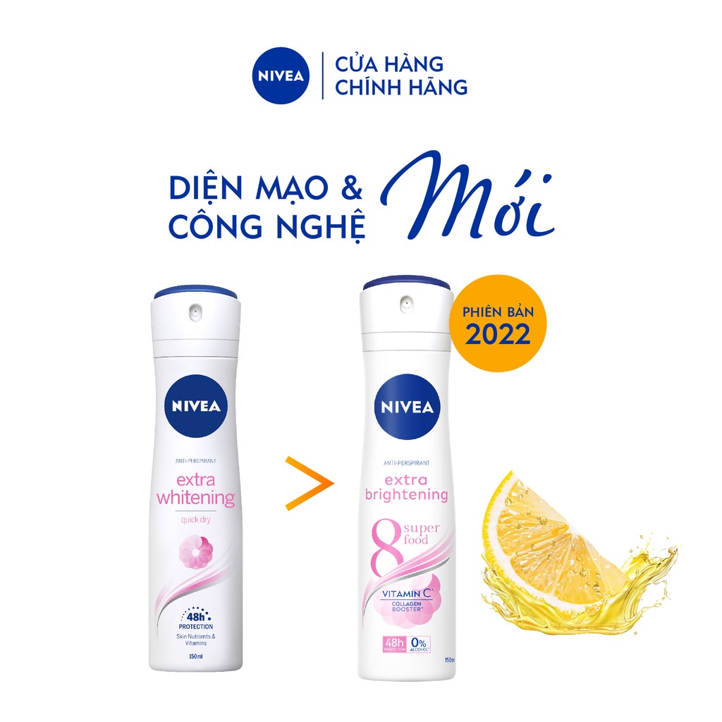 Bộ 2 Xịt Ngăn Mùi NIVEA Sáng Mịn Tối Ưu | Giảm Thâm Sạm | Vitamin C (150 ml) - 82967