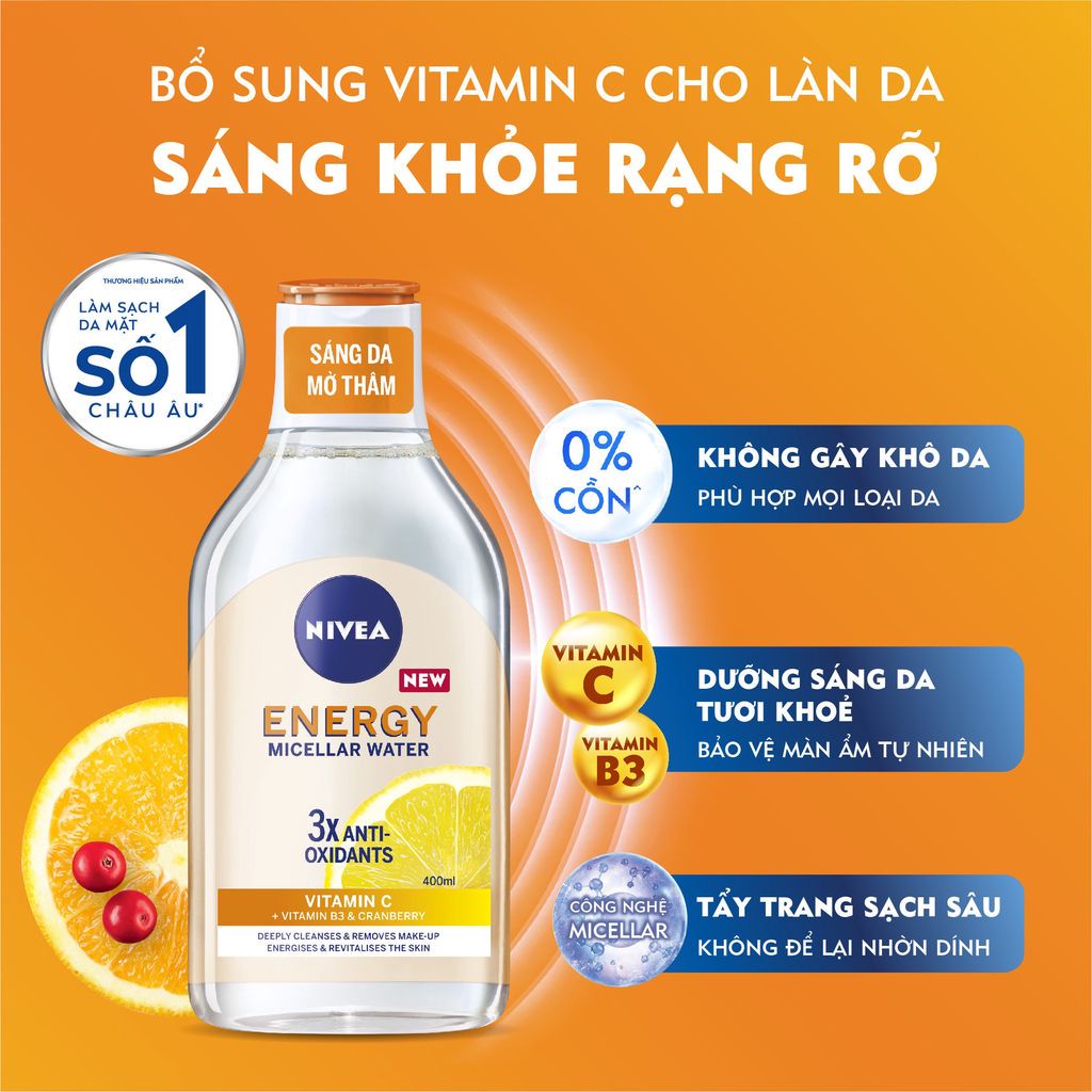 Nước Tẩy Trang NIVEA Energy Dưỡng Sáng Da | Mờ Thâm | Vitamin C | Nacinamide  - 94244