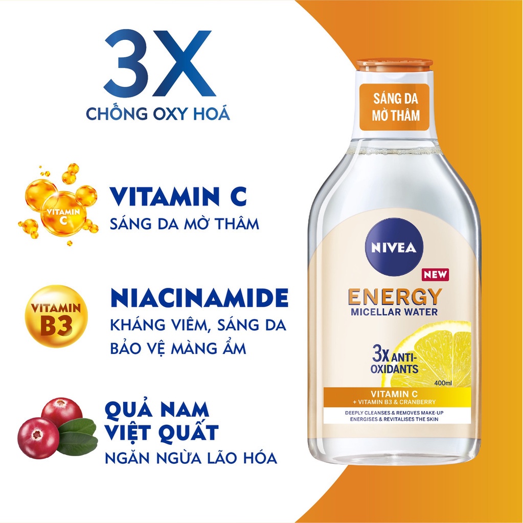 Nước Tẩy Trang NIVEA Energy Dưỡng Sáng Da | Mờ Thâm | Vitamin C | Nacinamide  - 94244