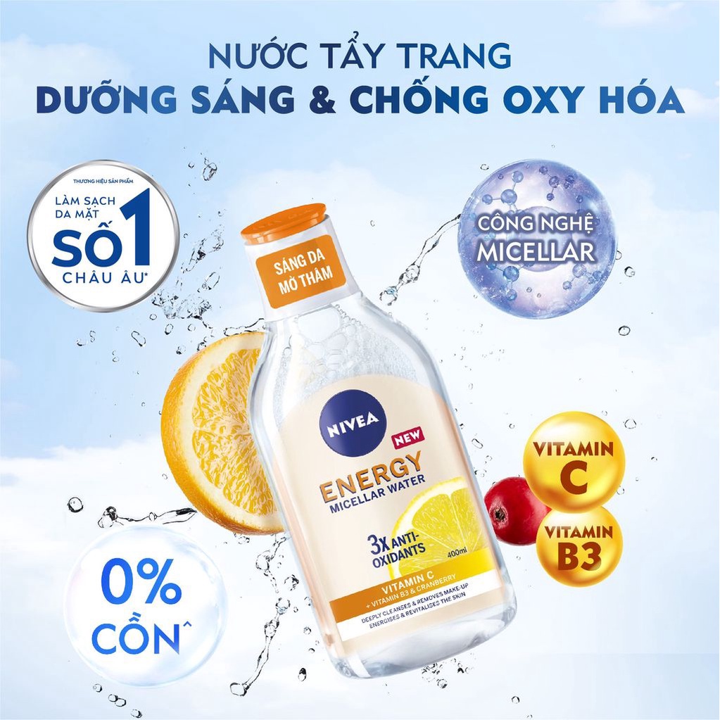 Nước Tẩy Trang NIVEA Energy Dưỡng Sáng Da | Mờ Thâm | Vitamin C | Nacinamide (400 ml) - 94244