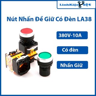Nút nhấn đề giữ có đèn LA38 380V-10A 1 thường đóng 1 thường mở