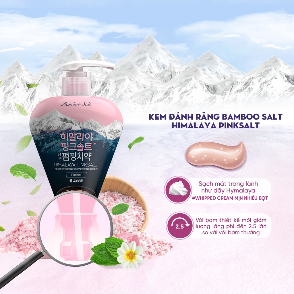 Kem đánh răng Hương hoa bạc hà chứa muối hồng Himalaya và muối tre Bamboo Salt Himalaya PinkSalt 285g