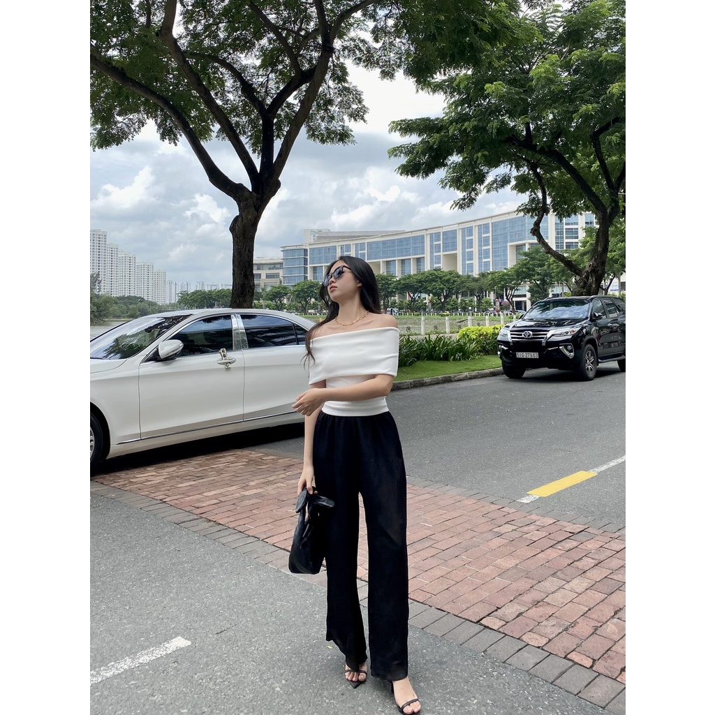 CHICBAE21 - Áo trễ vai gập thun gân