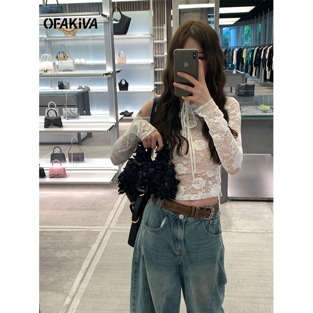 Áo Kiểu Tay Dài Phối Ren Thời Trang Mùa Thu Hàn Quốc Cho Nữ