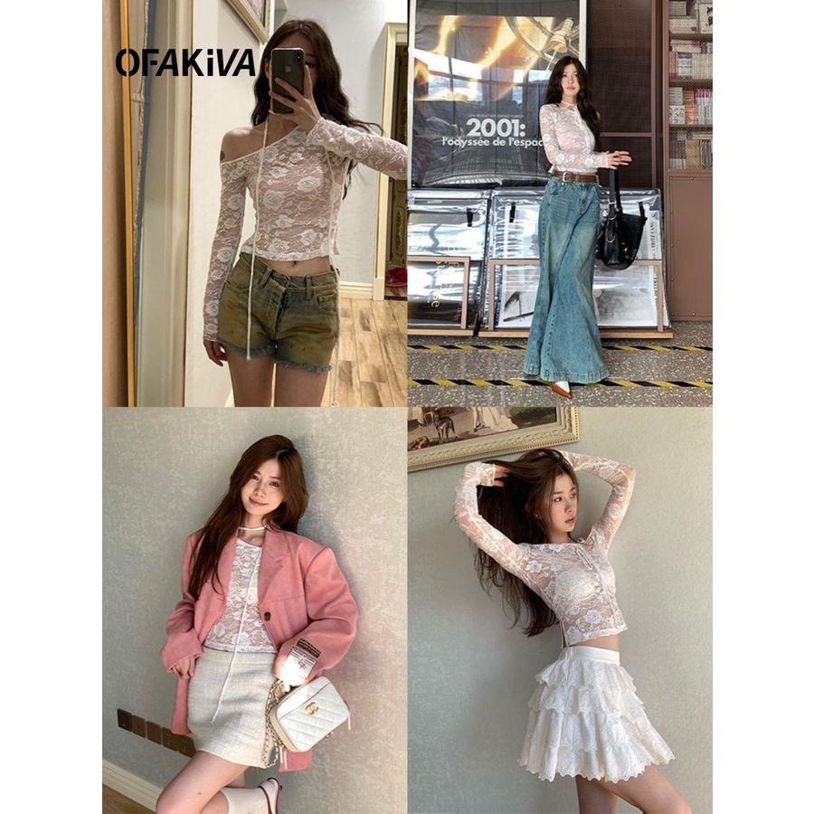 Áo Kiểu Tay Dài Phối Ren Thời Trang Mùa Thu Hàn Quốc Cho Nữ