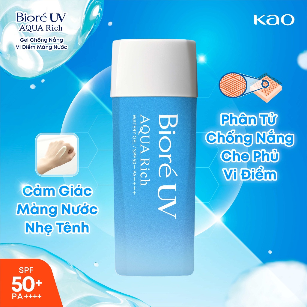 Gel Chống Nắng Màng Nước Dưỡng Ẩm Bioré UV Aqua Rich Watery Gel SPF50+/PA++++ 90ml ( Bao bì thay đổi)