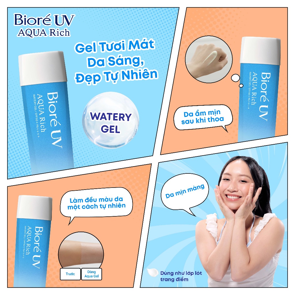 Gel Chống Nắng Màng Nước Dưỡng Ẩm Bioré UV Aqua Rich Watery Gel SPF50+/PA++++ 90ml ( Bao bì thay đổi)