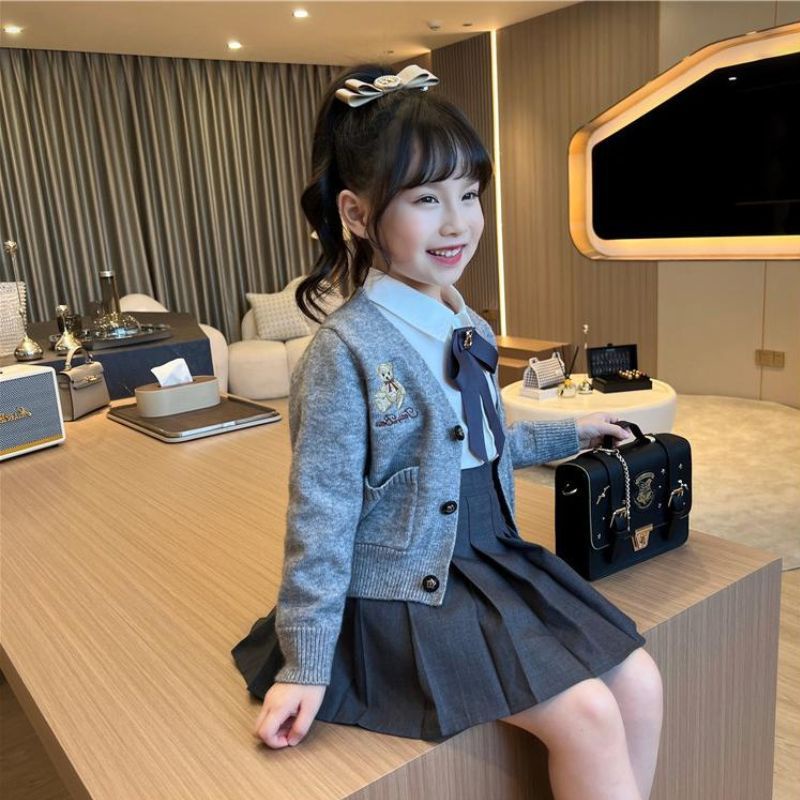 O kho c Áo Khoác cardigan Dệt Kim Thời Trang Mùa Thu Cho bé Gái Phong Cách preppy