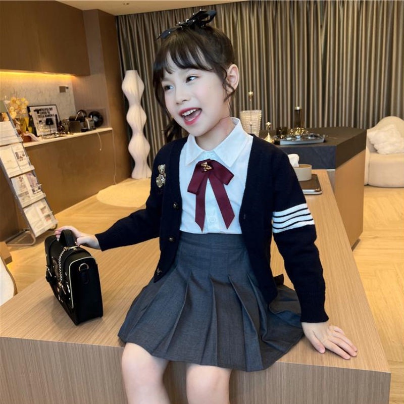 O kho c Áo Khoác cardigan Dệt Kim Thời Trang Mùa Thu Cho bé Gái Phong Cách preppy