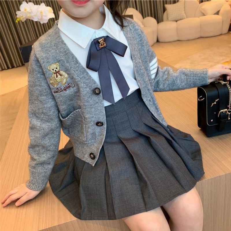 O kho c Áo Khoác cardigan Dệt Kim Thời Trang Mùa Thu Cho bé Gái Phong Cách preppy