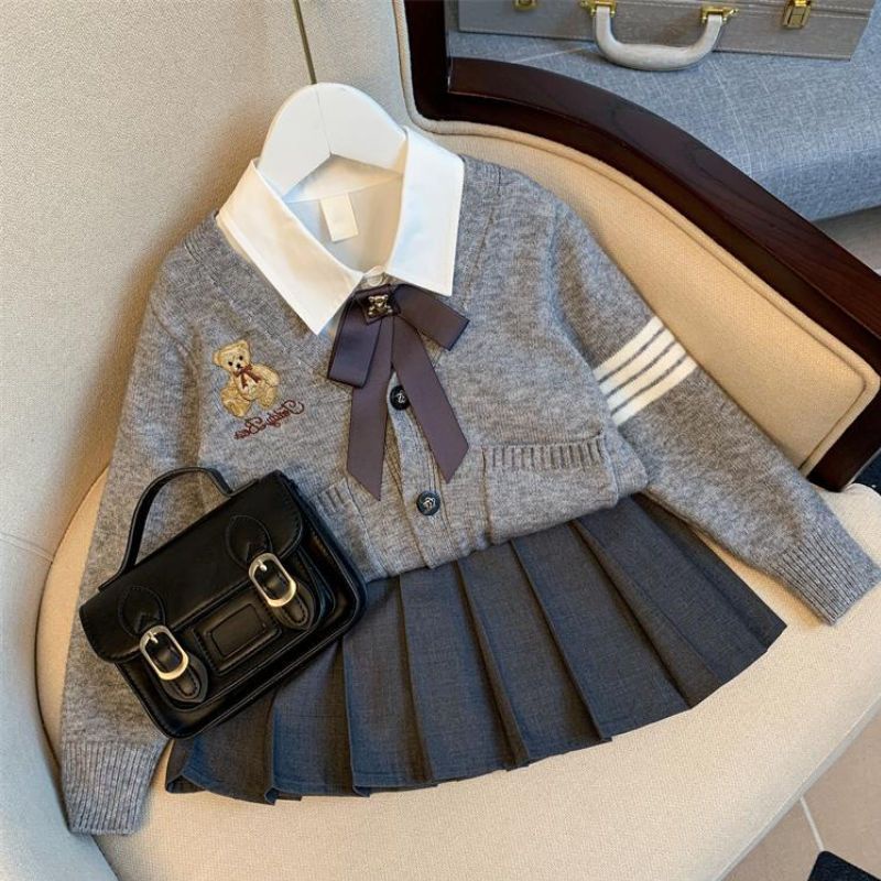 O kho c Áo Khoác cardigan Dệt Kim Thời Trang Mùa Thu Cho bé Gái Phong Cách preppy