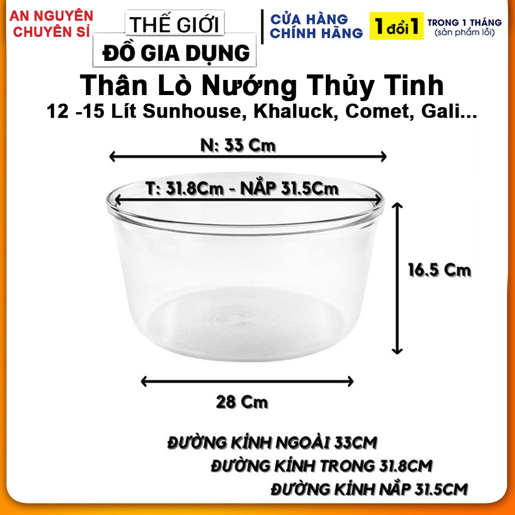 Thân Lò Nướng Bằng Thủy Tinh Cao Cấp Dung Tích 12 Đến 17 Lít, phụ kiện lò nướng (APS)