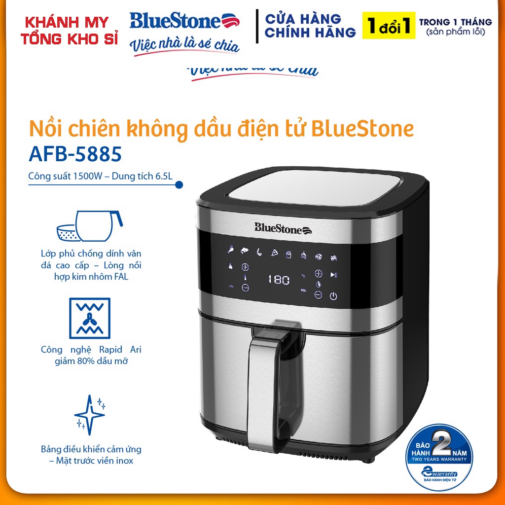 Nồi chiên không dầu điện tử 6.5L BlueStone AFB-5885 - Hàng Chính Hãng Bảo Hành 24 Tháng