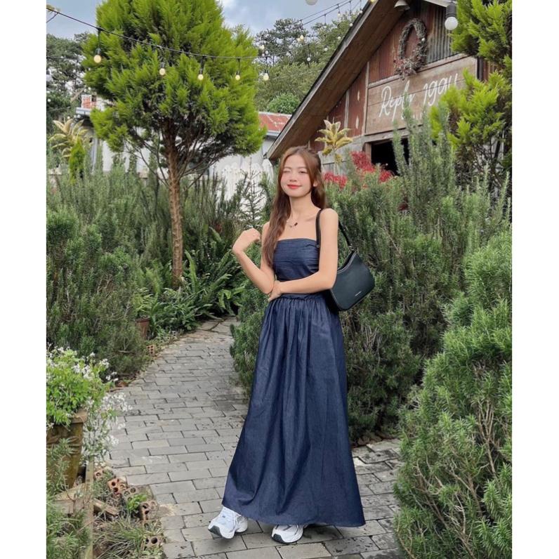 Đầm Maxi Denim Cúp Ngực Bo Chun Váy Ống Jean Dáng Dài Kaylin dress