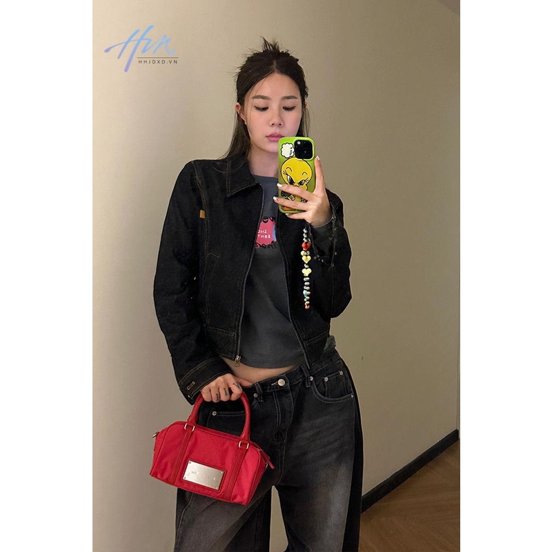 Áo Khoác denim Thời Trang retro Mỹ Dễ Phối Đồ Cho Nữ