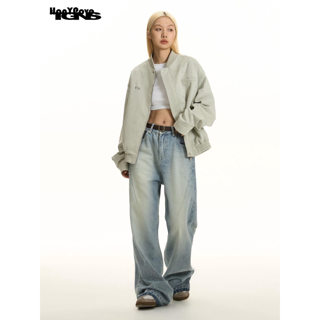 HonypoveÁo Khoác Bóng Chày Da Lộn Phong Cách retro Mỹ