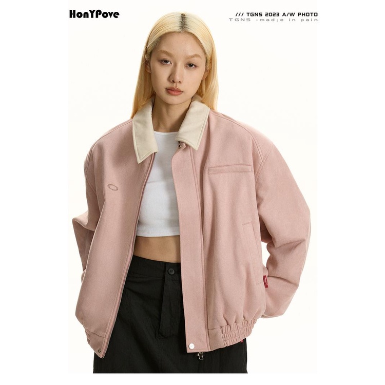 HonypoveÁo Khoác Bóng Chày Da Lộn Phong Cách retro Mỹ