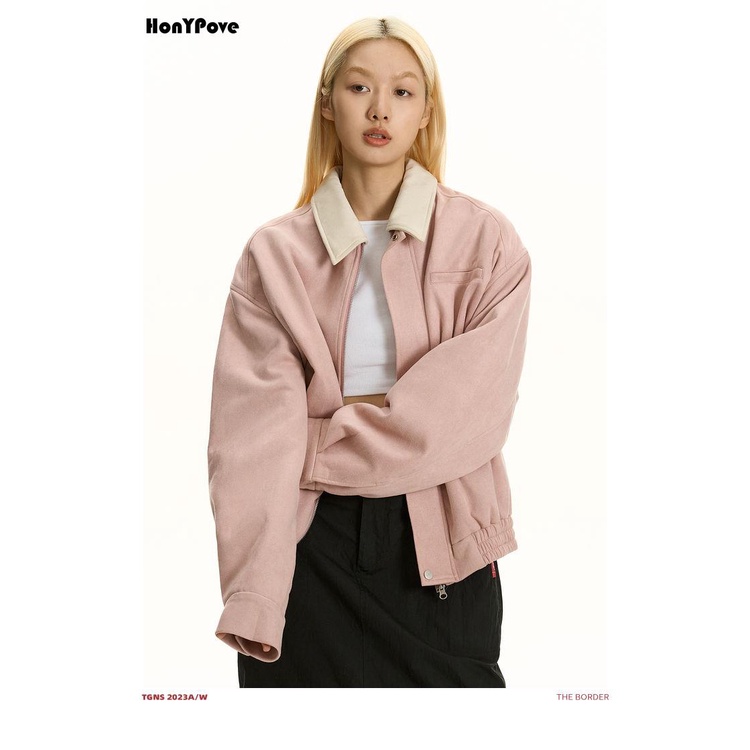 HonypoveÁo Khoác Bóng Chày Da Lộn Phong Cách retro Mỹ