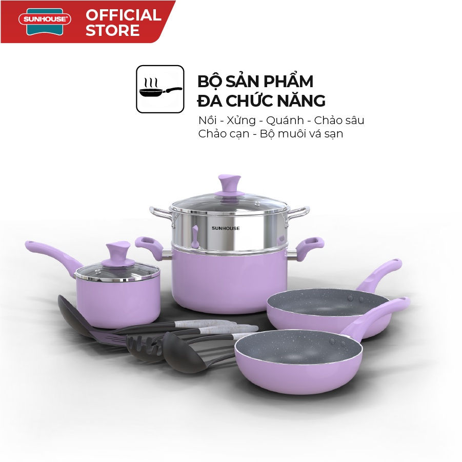 Bộ nồi chảo kèm xửng hấp đáy từ Violet SUNHOUSE Bảo hành 12 tháng - Hàng Chính Hãng