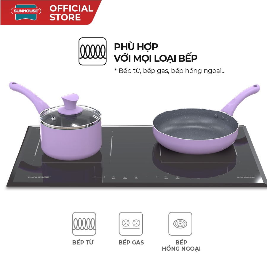 Bộ nồi chảo kèm xửng hấp đáy từ Violet SUNHOUSE Bảo hành 12 tháng - Hàng Chính Hãng