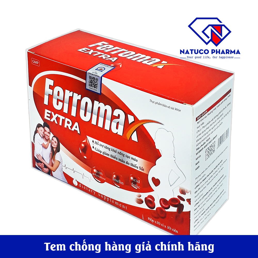 Viên uống bổ sung sắt Ferromax - Hộp 100 viên -  dùng cho người thiếu máu, phụ nữ mang thai và cho con bú