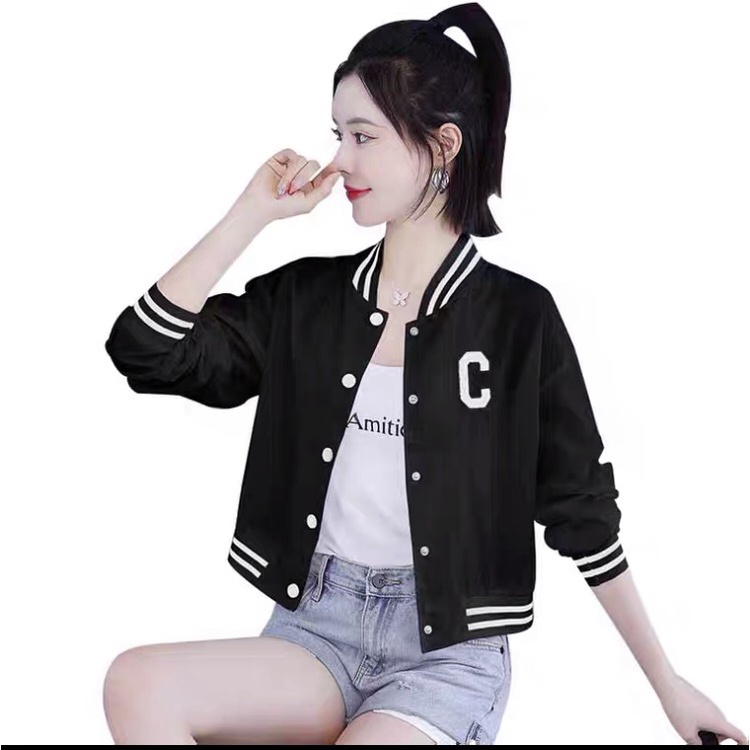 Áo khoác bomber crotop nữ 1 màu Chữ C thêu nổi hot tred, áo khoác dù 2 lớp form ngắn hàng đẹp loại 1 alo_shop
