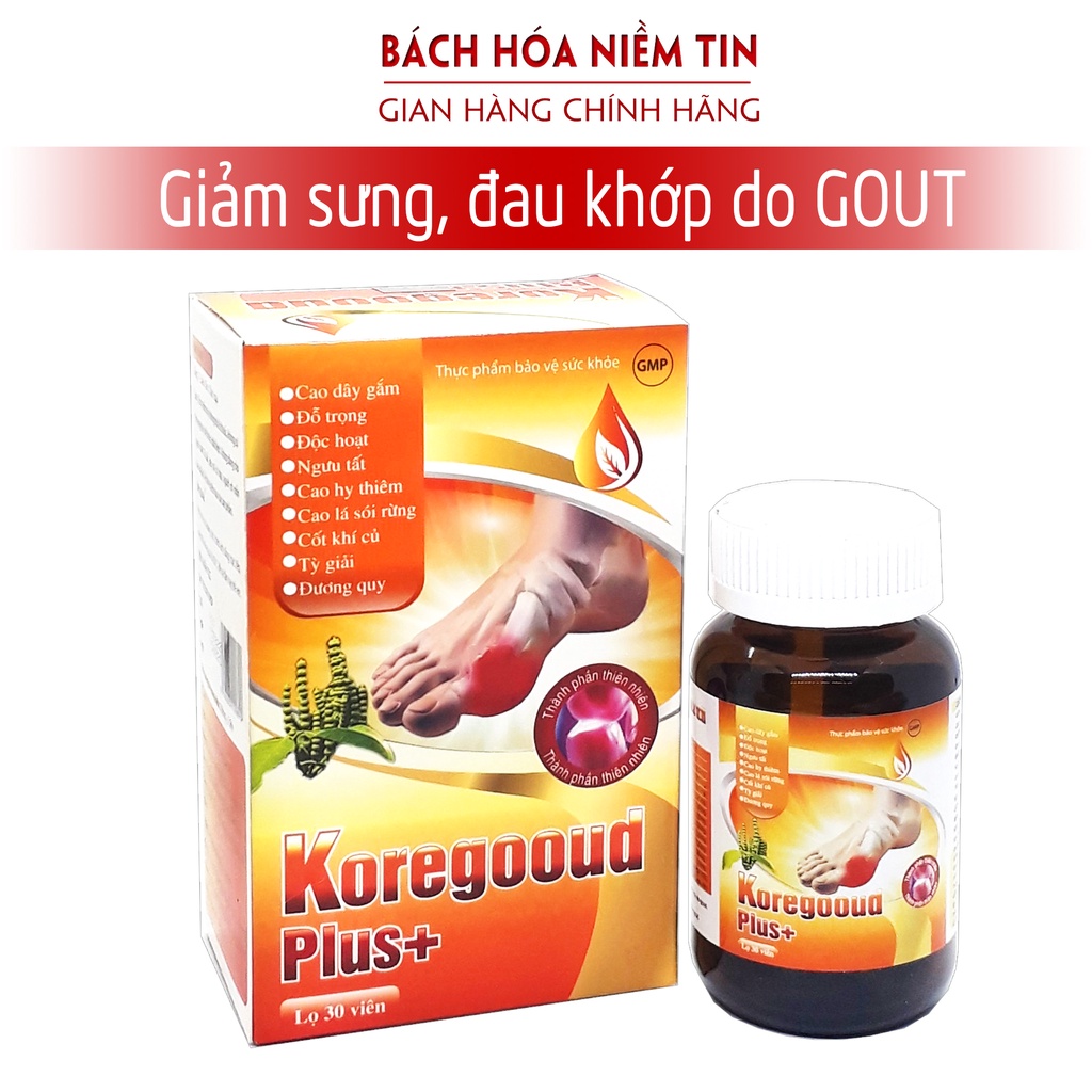 Viên uống giảm Gút KORE GOOUD PLUS - Thành phần 100% thảo dược - giảm acid máu, giảm đau, sưng do gout - Hộp 30 viên