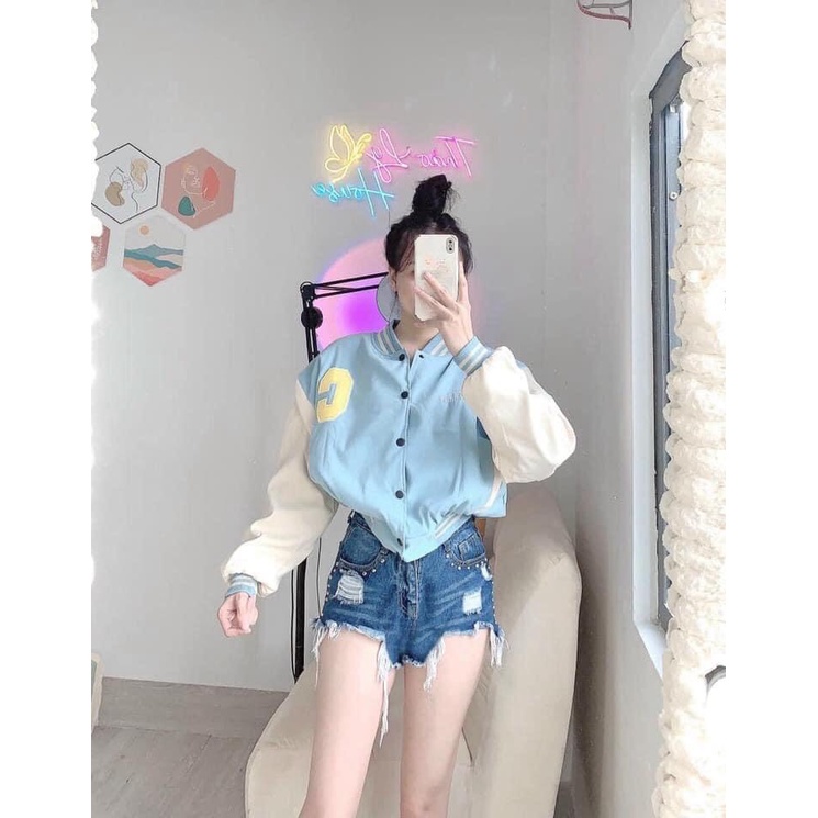 Áo Khoac Nữ Lửng Cute, Áo Khoác Bomber Ulzzang Unizex  Chữ C, Áo khoác croptop chất da lộn 2 lớp có túi nhỏ bên trong  a