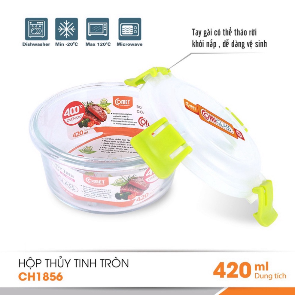 Combo 3 hộp thực phẩm thủy tinh 420ml COMET CH1856 - Hàng Chính Hãng Bảo Hành 12 Tháng