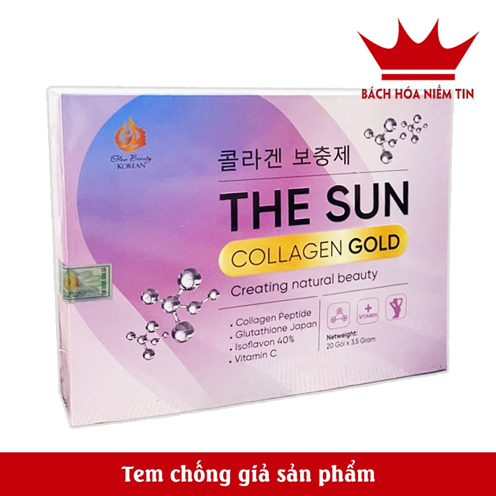 Cốm The Sun Collagen , glutathione, vitamin C giúp da căng mịn, tăng đàn hồi, duy trì độ ẩm da, giúp da sáng mịn