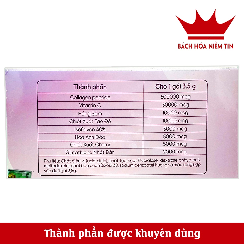 Cốm The Sun Collagen , glutathione, vitamin C giúp da căng mịn, tăng đàn hồi, duy trì độ ẩm da, giúp da sáng mịn