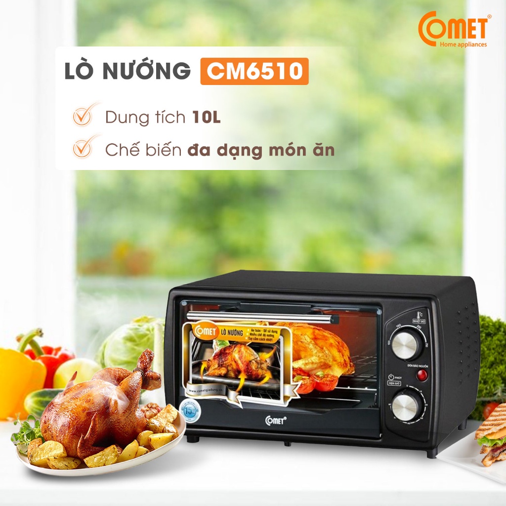 Lò nướng điện 10L COMET CM6510 Lưu thông không khí nóng hai chiều, Núm điều khiển kép, Nhiều chế độ nướng - Bảo Hành 12T