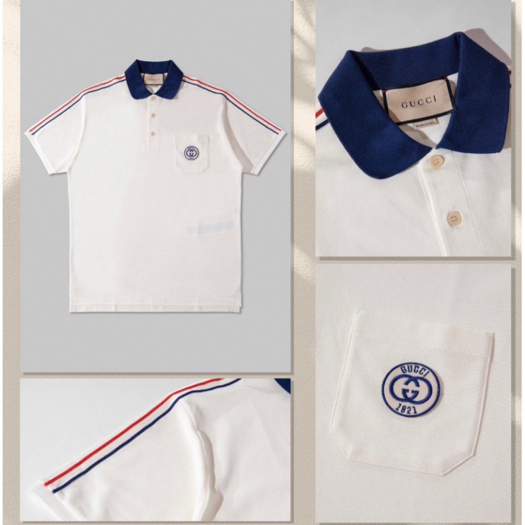 Áo POLO Gucci 1921 Phối Logo túi Viền Sọc Vai Thời thượng