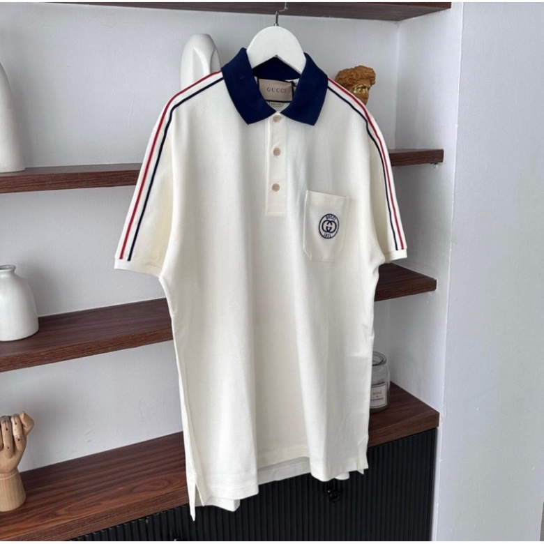 Áo POLO Gucci 1921 Phối Logo túi Viền Sọc Vai Thời thượng