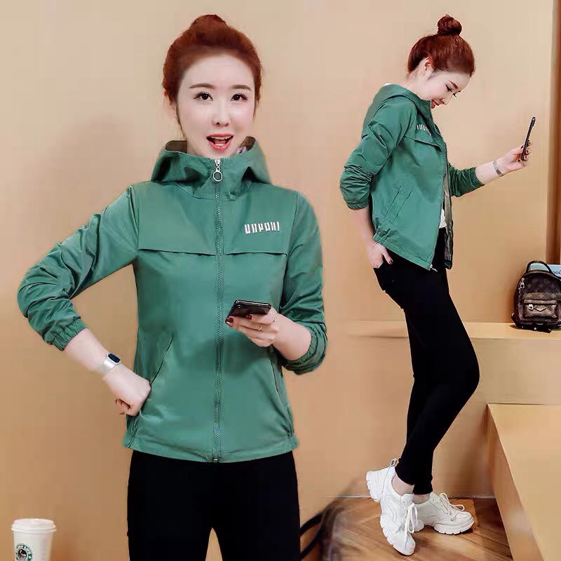 Áo Khoác Nhẹ Nữ Thiết Kế 2 Lớp Vải Dù Thoáng Mát Họa Tiết In Trẻ Trung alo_shop