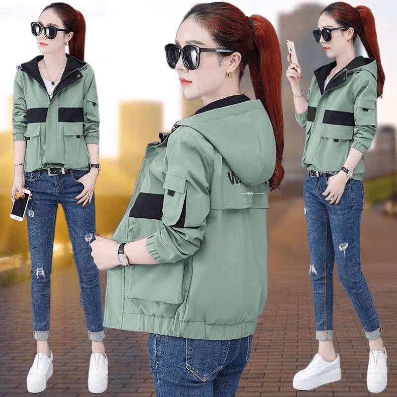 Áo Khoác Kaki Nữ Túi Hộp Có Nón Bo Gấu Phối Màu thời Trang alo_shop