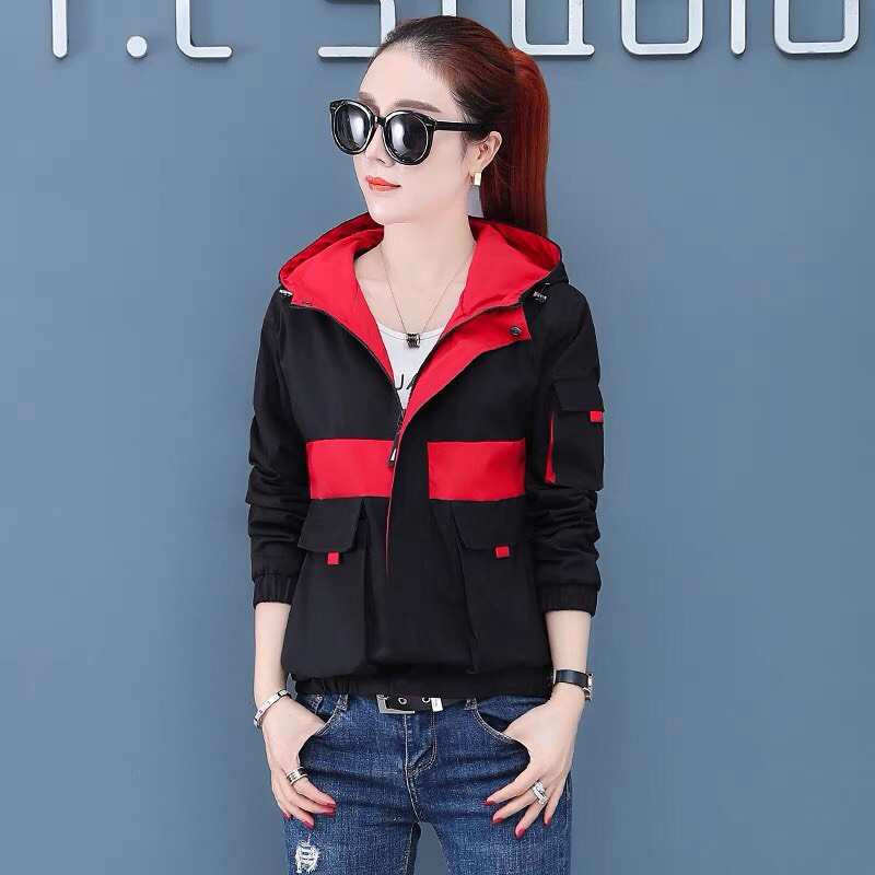 Áo Khoác Kaki Nữ Túi Hộp Có Nón Bo Gấu Phối Màu thời Trang alo_shop