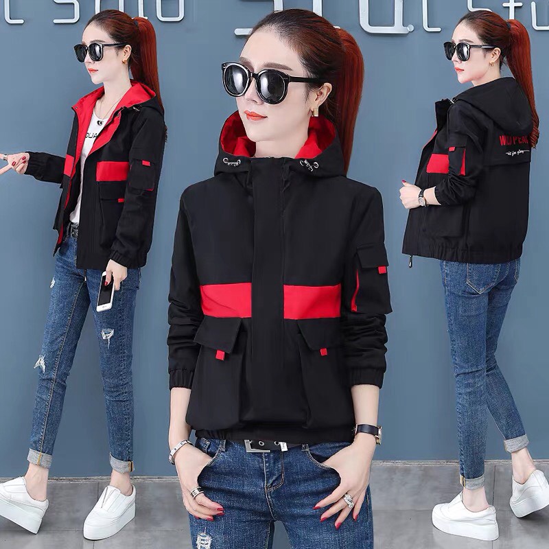 Áo Khoác Kaki Nữ Túi Hộp Có Nón Bo Gấu Phối Màu thời Trang alo_shop