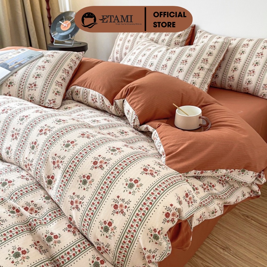 Bộ Vỏ Chăn Ga Cotton Đũi Mẫu Mới Hàng Nhập Khẩu ETAMI BEDDING Bo Chun Đủ Kích Thước Chăn Ga Gối Cotton Mềm Mịn