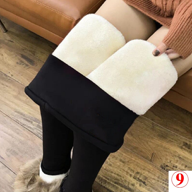 Quần Dài Lưng Cao Dáng Rộng Lót Lông Cừu Dày Dặn Thời Trang Thu Đông Cho Nữ Trung Niên Đen