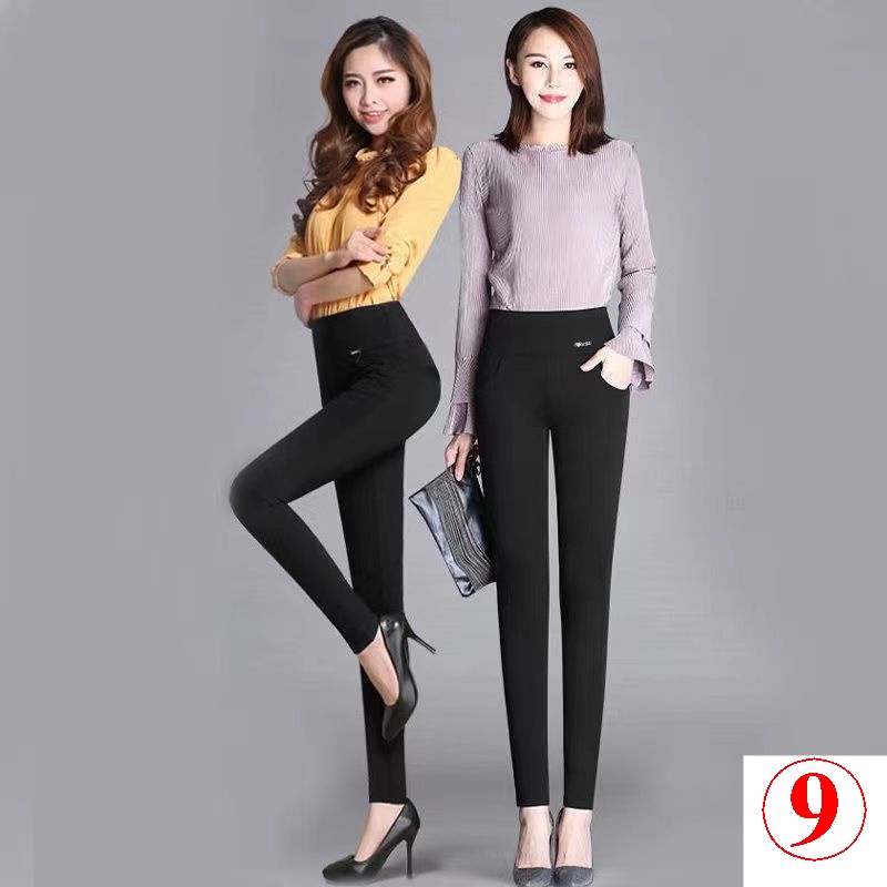 Quần Dài Lưng Cao Dáng Rộng Lót Lông Cừu Dày Dặn Thời Trang Thu Đông Cho Nữ Trung Niên Đen