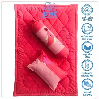 Bộ Gối Nệm 3 Món Cho Bé Đi Mầm Non Mẫu Giáo Nhà Trẻ Cotton Cara Xốp Mềm