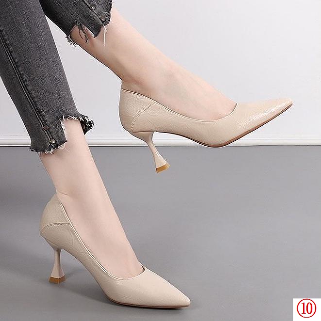 Giày Cao Gót Da Mềm Mũi Nhọn Thời Trang Thu Đông Cho Nữ