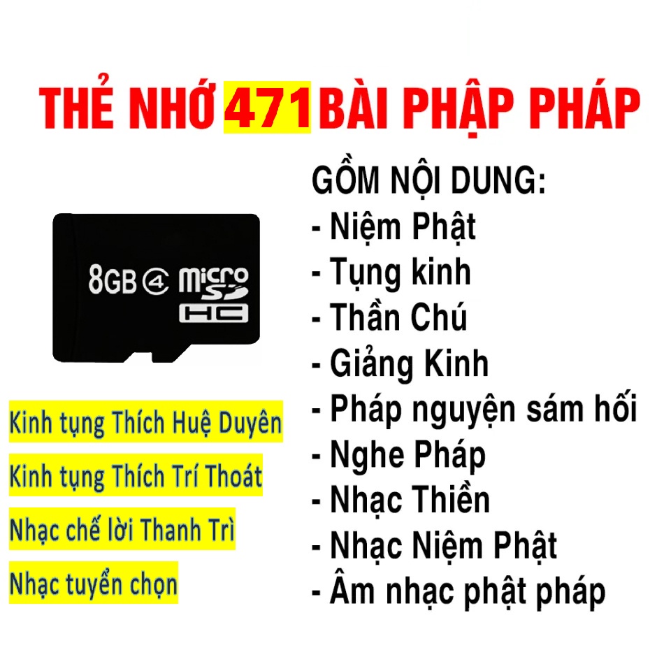 Thẻ Nhớ SD 8G Có Chép Sẵn 471 Bài Sám, Kinh Tụng  Nhạc Phật Giáo, Nhạc Thiền